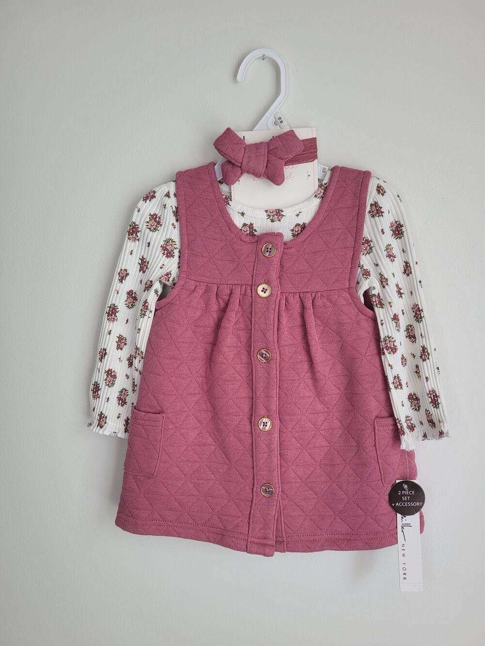 Nicole Miller New York Baby Girl Quilted Pinafore Gift Set 18m NWT